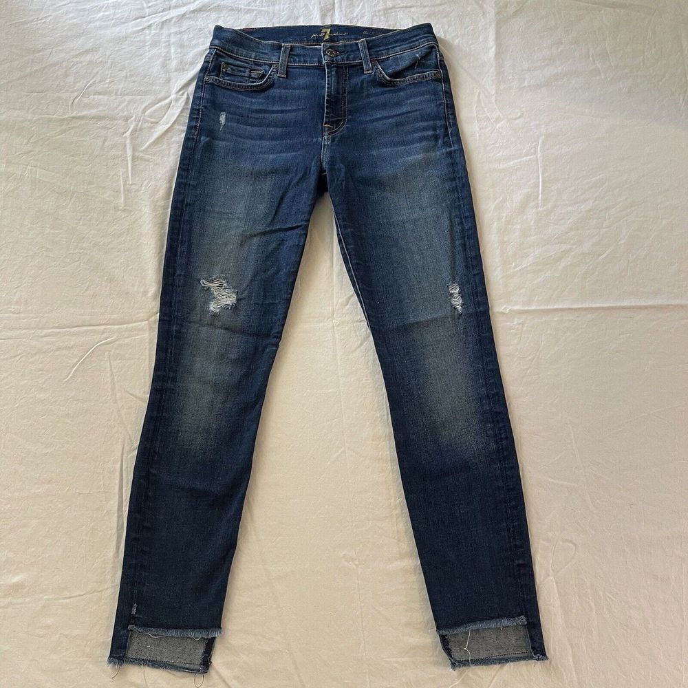 7 For All Mankind Jeans Blue The Ankle Skinny Size 26 Pants Distressed